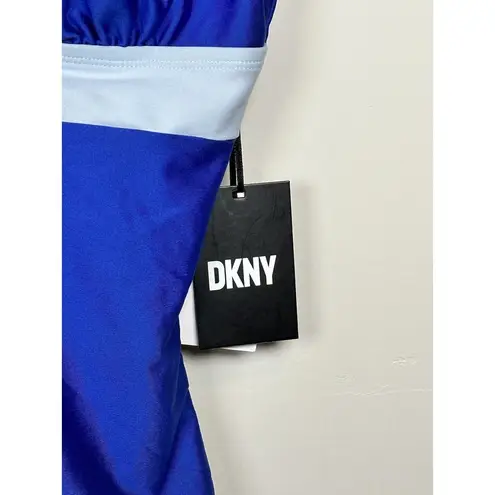 DKNY  LAPIS Plunging Colorblocked One-Piece Swimsuit, US Size 10 NEW Blue