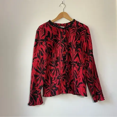 Vintage Victor Costa 2 Piece Red and Black Satin Tank Top Blouse and Jacket Size 12