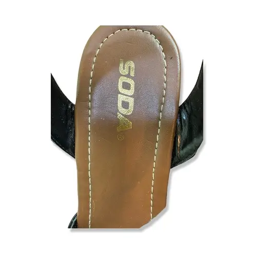 Soda ⭐️ Black Patent Wedge Sandals with Rosette and Strap