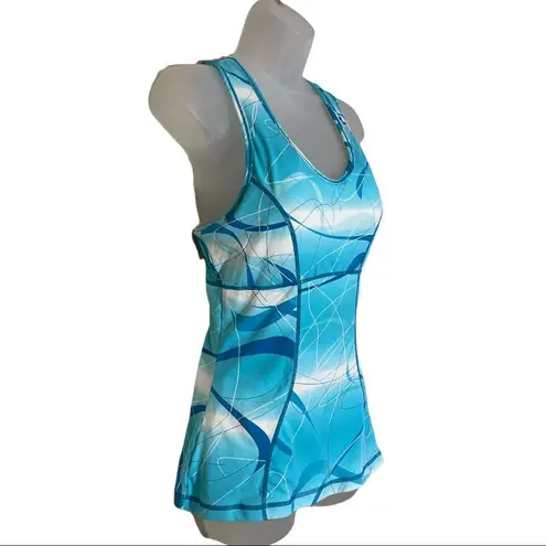 Shape Tek Green White Geometric Lines Racerback Tank Top Padded Shelf Bra Large