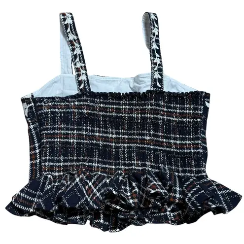 Fanm Mon Tweed Floral Embroidered Square Neckline Tank Strap Peplum XL Festive Blue