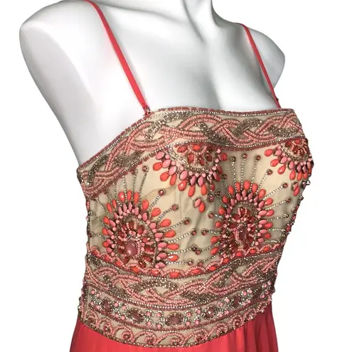 NEW VIVI TA Coral Embellished Prom Gown Dress Women's Size 14 Strapless Beaded