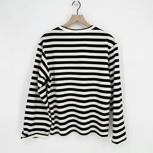 H&M Long Sleeve T-Shirt Striped Drop Shoulder Crew Neck Cream Black Women's S