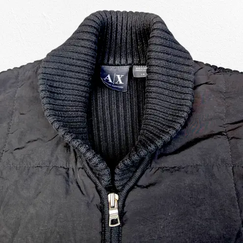 Armani Exchange Black Ribbed Knit Double Zipper Puffer Front Jacket Size Large