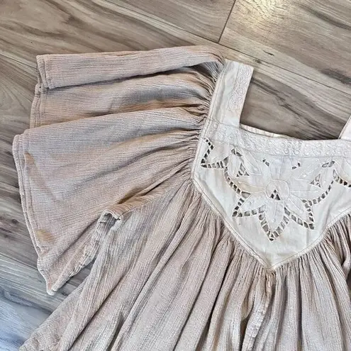 TOAST SUZIE KONDI | Flowy Blouse Gauze Cotton Embroidered Nude Blush | Small Pink