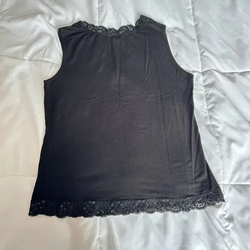 Vintage Vol 1 Womens Petite Medium M Black Sequins Baby Doll Cami Tank Top Y2K