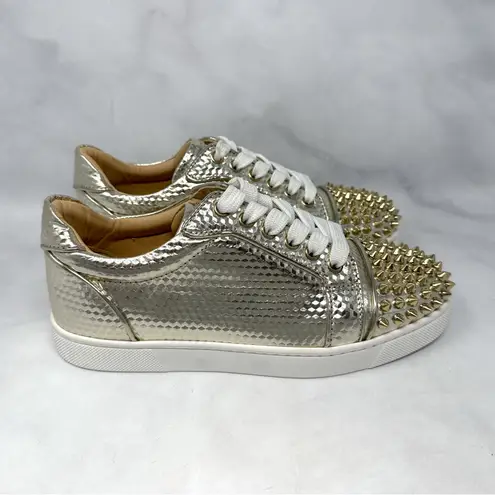 Christian Louboutin NEW  Vieira Orlato Spike Studded Lace Up Sneaker Shoes Gold