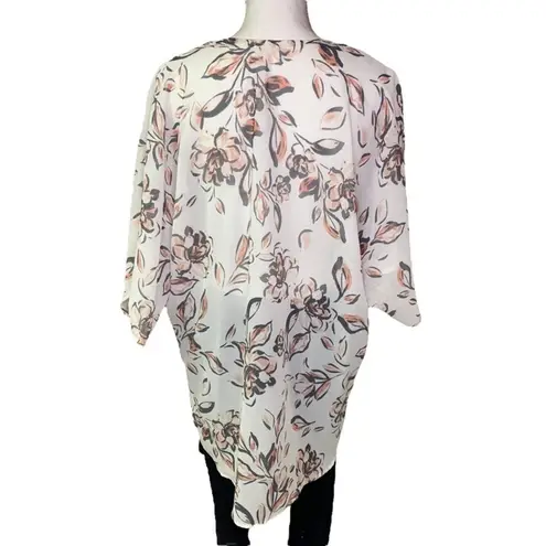 Liberty Love Women's white floral print kimono cover up cardigan size xl
