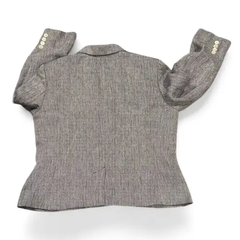 LAUREN RALPH LAUREN CROPPED LINEN BLACK WHITE PETITE BLAZER JACKET 12P