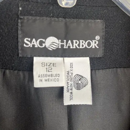 Sag Harbor Women’s 100% Wool Lined Dark Academia Career Classic Blazer Size 12 Black