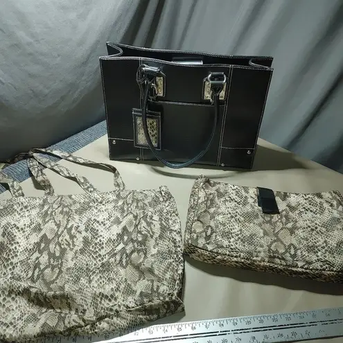 wilson's leather Laptop Tote Bag Black Snake Print Set Adjustable Strap Accessori