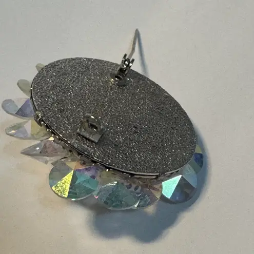 Vintage Brooch AB Aurora Borealis Beaded Circle Cluster Pin Retro Sparkle Silver