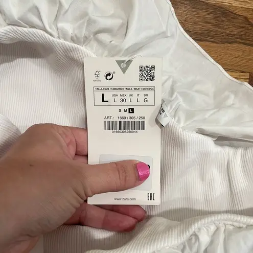 ZARA  Ribbed Ruffled Asymmetrical Thong Bodysuit White Size Large New