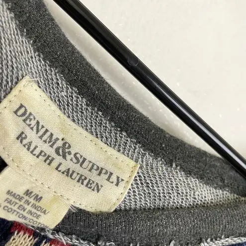 Ralph Lauren Denim Supply Aztec Sweater Medium Blue Distressed Pullover Cotton * Red