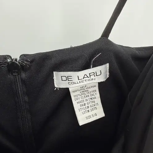 De Laru Black Long Formal Dress Satin Tie Bow Size 3/4 Y2k