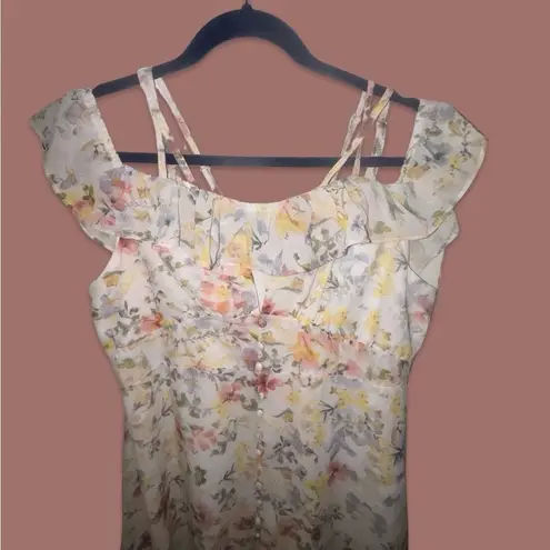 HOPE AND IVY MULTI STRAP COLD SHOULDER RUFFLE HIGH LOW MIDI FLORAL DRESS Red Size 12