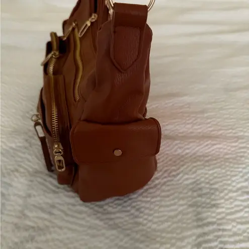 Brown Leather Shoulder Bag with Slouchy Design and Gold Hardware