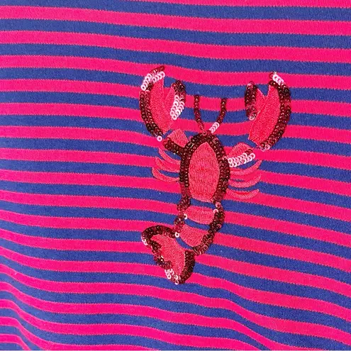 Quacker Factory Striped 3/4 Sleeves Sequin Lobster Shoulder Accents Top Medium