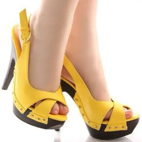 Yellow Slingback Heels by Shes Collection Size 5.5