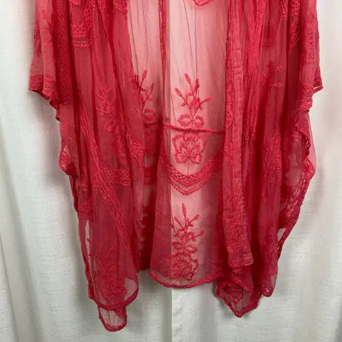 Torrid  Pink Mesh Embroidered Ruana Kimono Sz.OS NWT