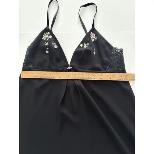 Oscar de la Renta Camisole Nightgown XL Black Embroidery Lace Dress Y2K Babydoll