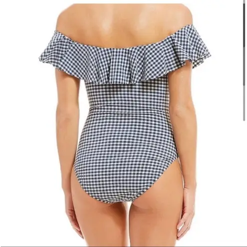 Cremieux Blue Gingham Plaid Off The Shoulder One