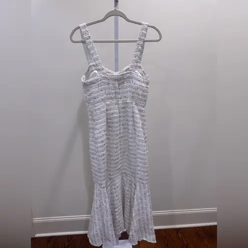 Misa Los Angeles Elke Tweed Dress Small NWT | White Metallic Midi Revolve
