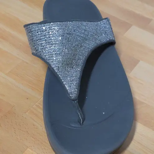 FitFlop Silver Lulu Superglitz Sandals Thong Flip Flop Sequins - Size 8