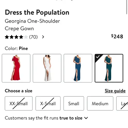 Dress the Population $248 • One Shoulder Cape Gown • Georgina • Color Pine • XS