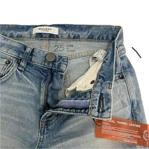 Moussy Vintage Tapered Distressed Jeans Light Blue Denim Ankle Raw hem Size 25