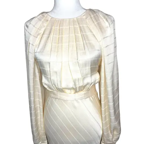 Karen Millen 4 Ivory Satin Backless Gown Puff Sleeve Pleated Belted Dress $679