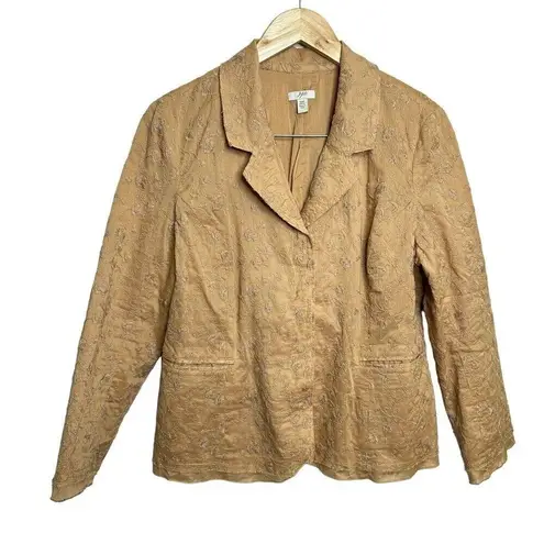 J.Jill Ginger 100% Cotton Boho Embroidered Lined Blazer Jacket Size 12 p Tan Tan