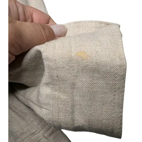 Vtg Y2K Charter Club Beige 100% Linen Embellished Button Up Shirt Jacket 2X Tan