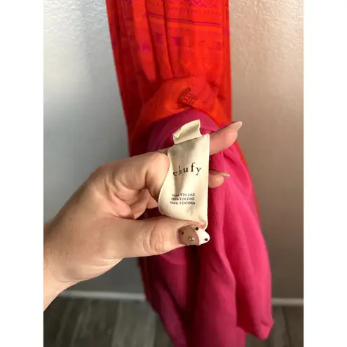 Chufy Huancayo Halter Lace Eyelet Maxi Dress Size Medium Large Red