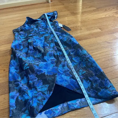 Aidan Mattox by ADRIANNA PAPELL Stretch Jacquard Midi Dress Blue Metallic Sz 16