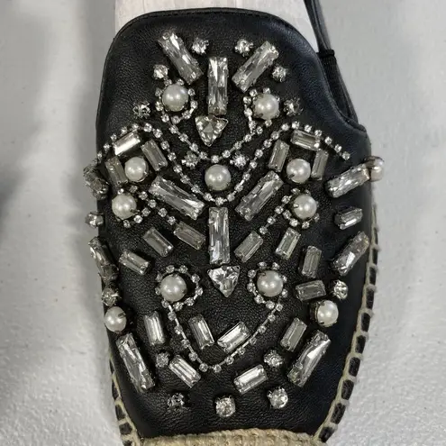 Botkier Black Leather SLOAN Rhinestone embellish Espadrilles Flat Shoes Women 6M