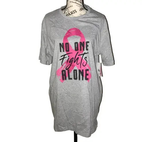 BREAST CANCER AWARENESS GRAY & PINK "NO ONE FIGHTS ALONE" TEE LARGE