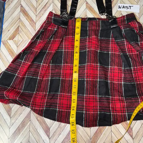 Punk Rave Red Black Plaid Suspender Mini Skirt S Emo Retro Flannel Goth Punk Size undefined