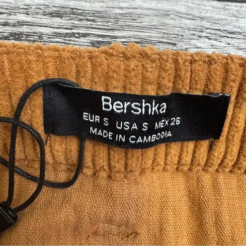 Bershka Womens Wide Wale Cord Corduroy Skirt S SM Small Warm Cognac Brown Zipper