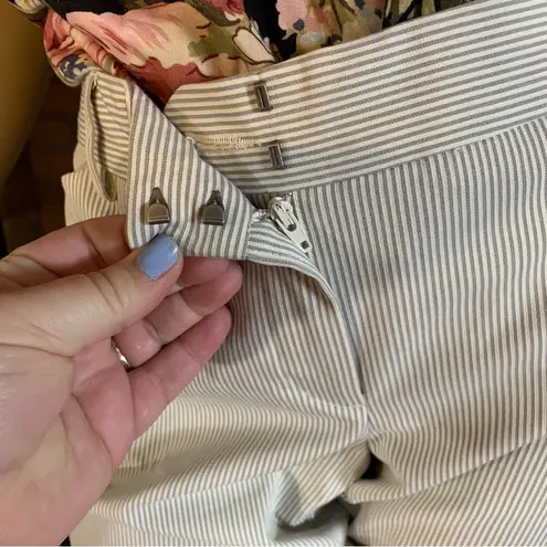 EXPRESS DESIGN STUDIO "EDITOR" TAN AND CREAM PIN STRIPE WALKING SHORTS (10)