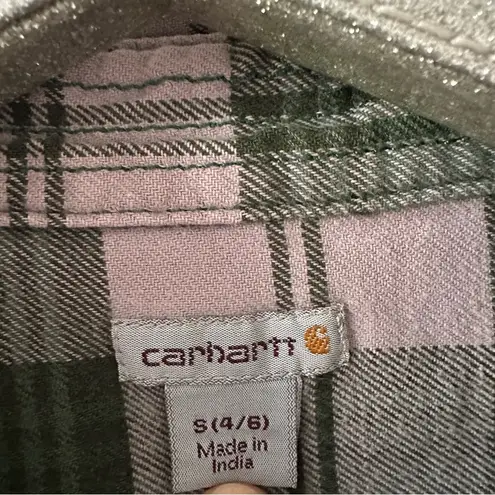 Carhartt  Green Purple Flannel Plaid Button Down Shirt