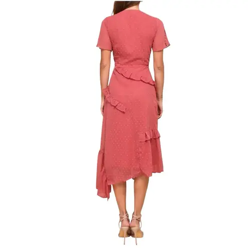 Lulus Next To You Rusty Rose Swiss Dot Ruffle Dress Women’s Size S Side Slit Pink