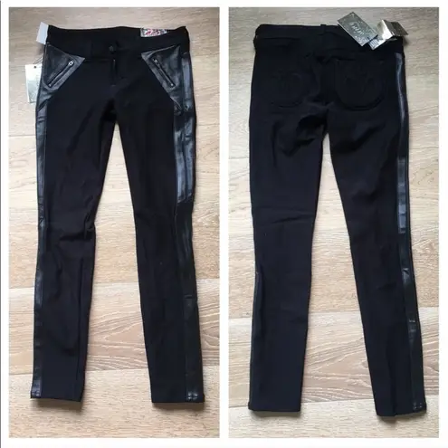 Siwy Faux Vegan Leather Contrast Detail Jean Legging Jegging 26 Black Castle