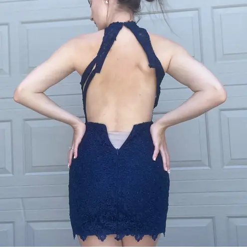 Alyce Paris Sparkly Lace High Neck Halter Open Back Mini Homecoming Dress Size 0