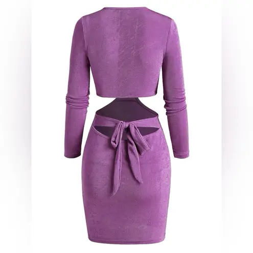 Gab & Kate Orchid Twisted Tie Cut Out Bodycon Mini Dress Sz L Women