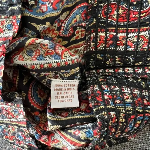 COTTON DAISY Paisley Print Blouse Top Sz L Elastic Waist Buttons Multicolor NEW Black Size L