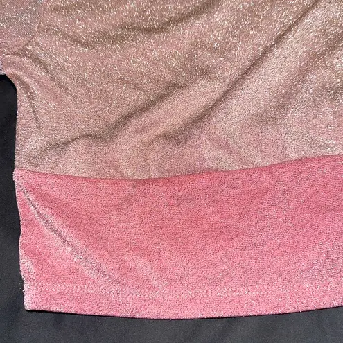 Naked Wardrobe On The Glow Long Sleeve Mock Neck Crop Top Pink Shimmer M NWT