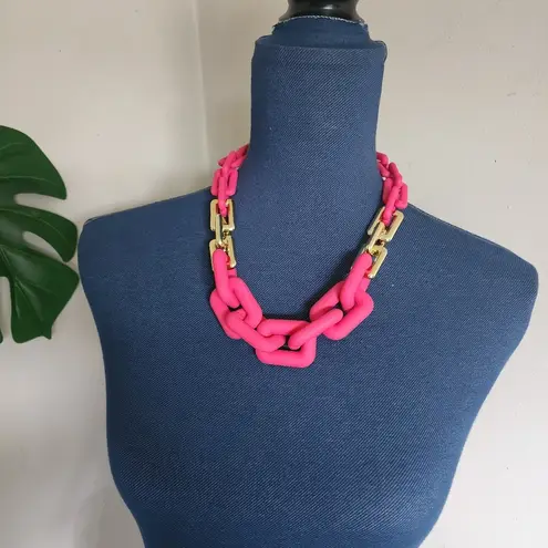 Chunky Pink and Gold Acrylic Rectangle Chain Necklace Set