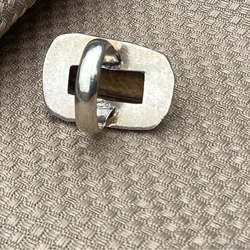 LG TIGERS EYE GEMSTONE RING STERLING SILVER OVERLAY 925 Size 8