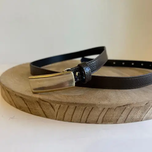 Vintage 90s Brown Vegan Snake Skin Leather Thin Golden Buckle Belt Size M/L Size M